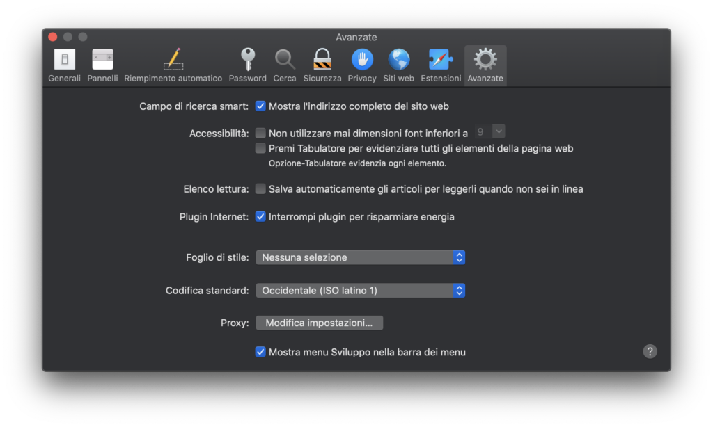 safari impostazioni sviluppatori